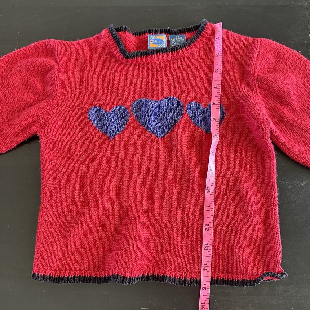VTG URIT 4T Girls Red Heart Knit Sweater Valentines 90s Cottagecore Colorblock - Picture 8 of 10